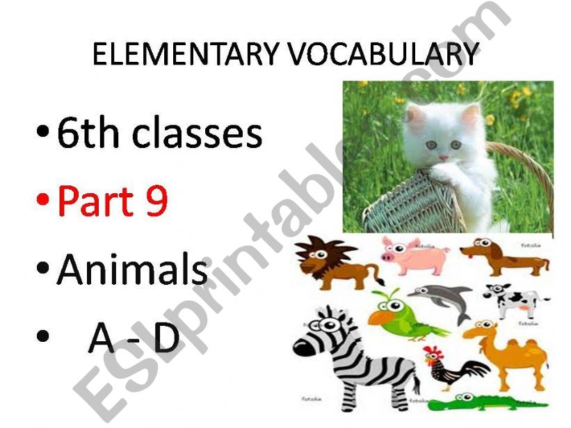 ELEMENTARY VOCABULARY Part 9 Animals     (A - D)
