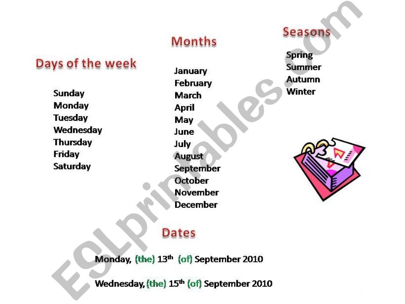 DAYS OF THE WEEK, MONTHS, SEASONS