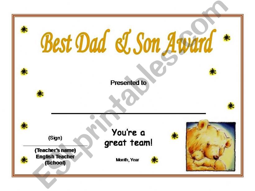 Set of Awards Part 1: Best Dad  & Son Award