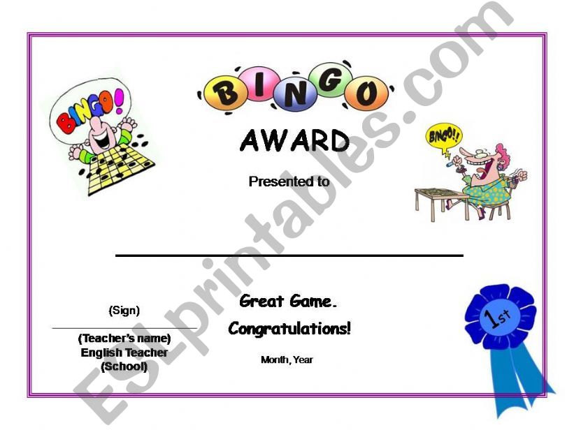 Set of awards: Bingo powerpoint