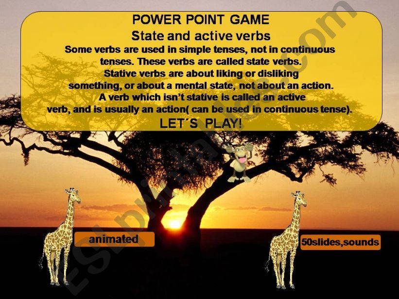State and active verbs ( in present tense) - 50 slides