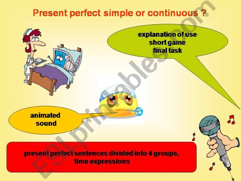 Explanation and game - Present perfect simple and continuous