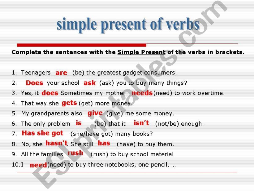 Simple present of verbs powerpoint