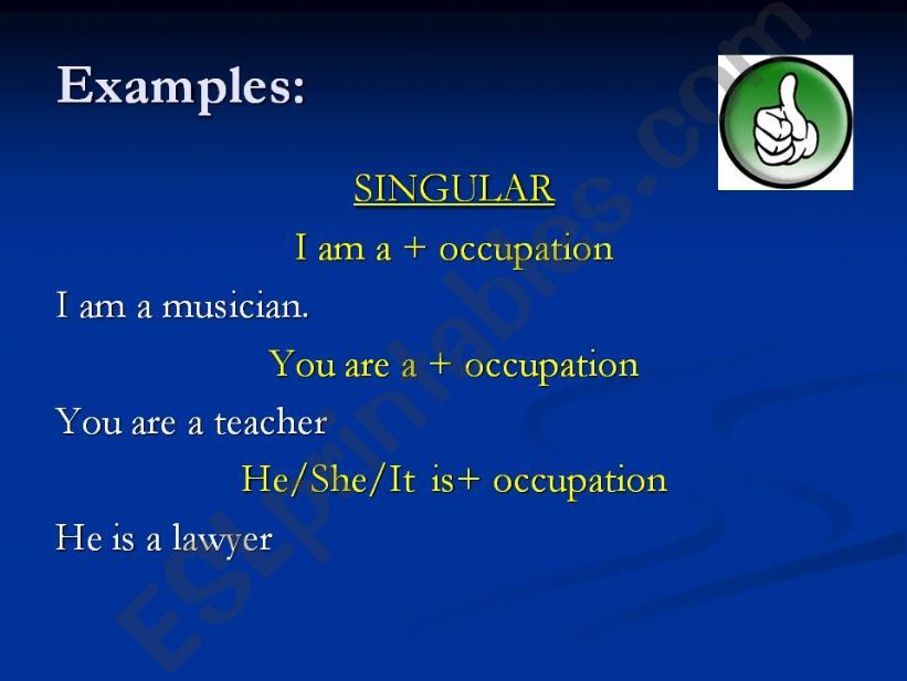 Occupations and verb be affirmative sentences 2nd part.