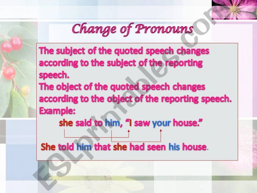 Reported speech/ Direct and Indirect Speech 2/7