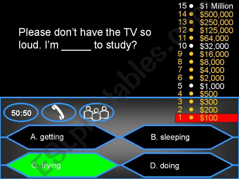 Who wants to be a millionaire? - Present Continuous