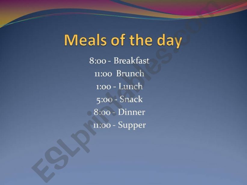 Meals of the day powerpoint