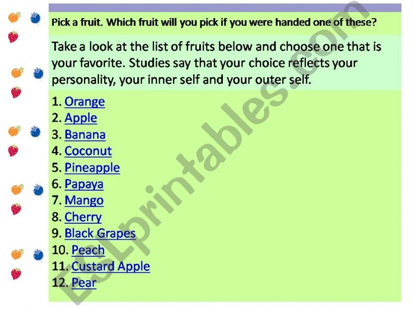 FRUIT PERSONALITY TEST powerpoint