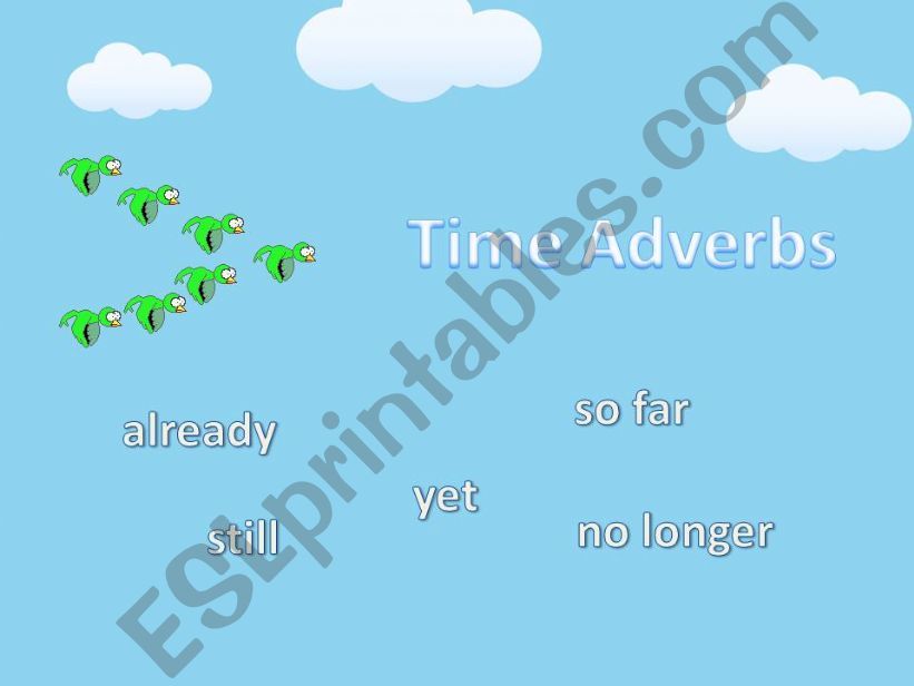 Time Adverbs (Yet, already, still, so far, no longer)