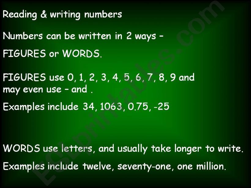 reading and writing numbers powerpoint