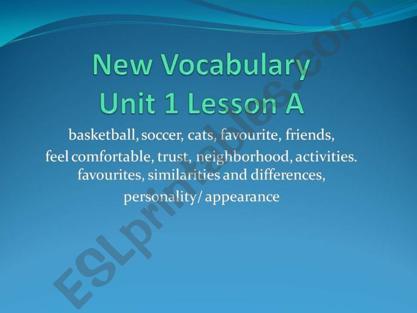 English Zone Unit 1 Lesson A new Vocabulary