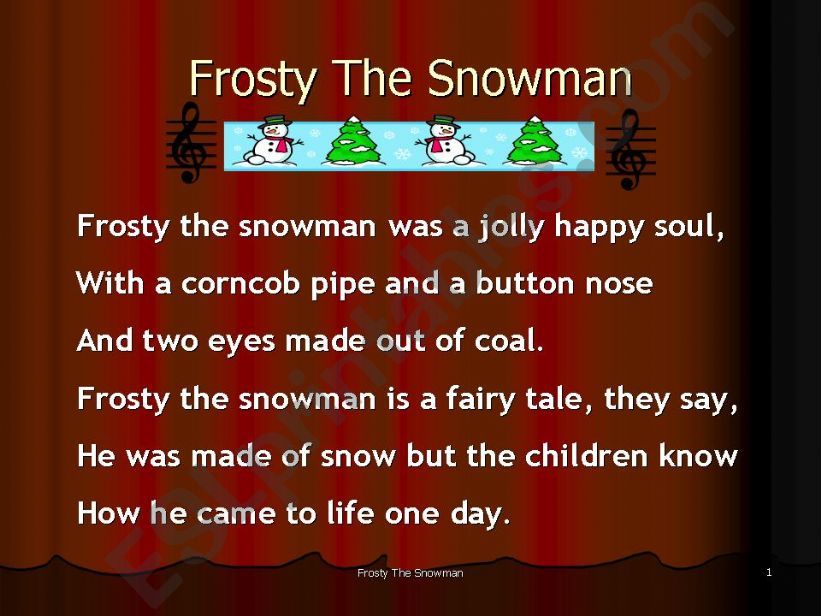 ESL English PowerPoints Frosty the Snowman lyrics