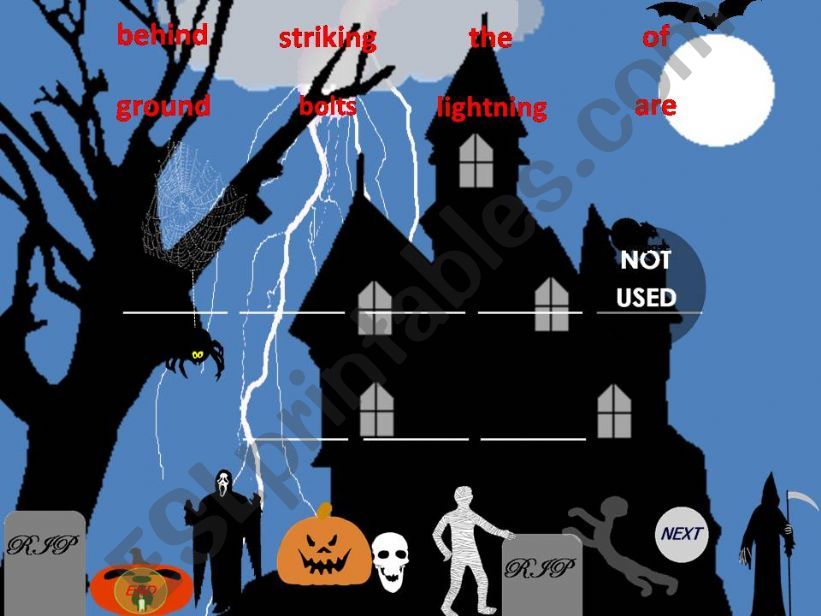 Halloween Game Prepositions  (Unscramble the sentence) Part 2