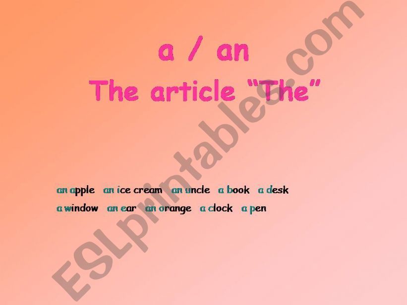 DEFINITE - INDEFINITE ARTICLE powerpoint
