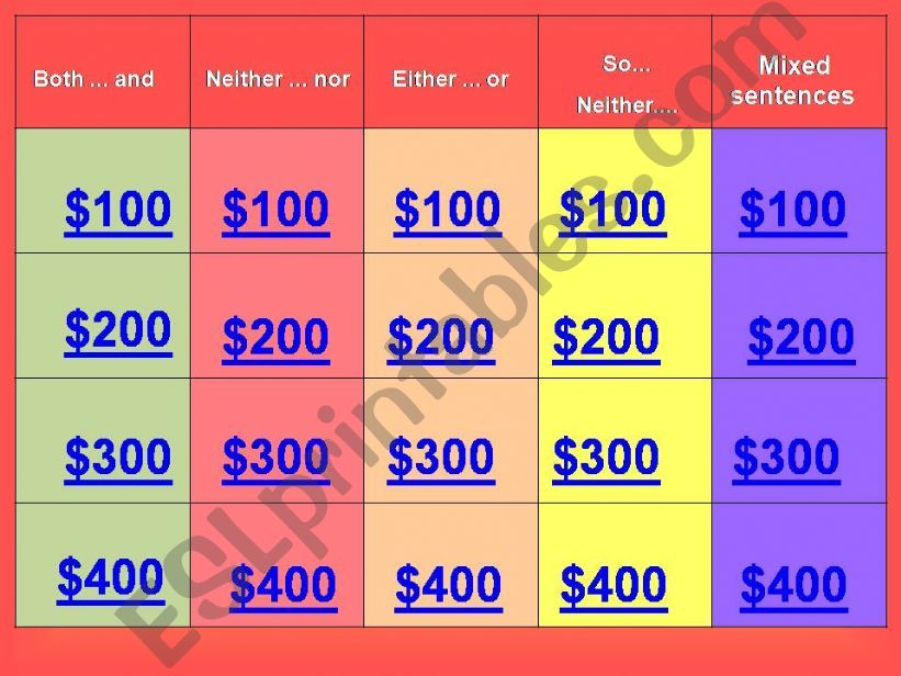 neither/ nor, both/ and, either/ or, so/ neither jeopardy