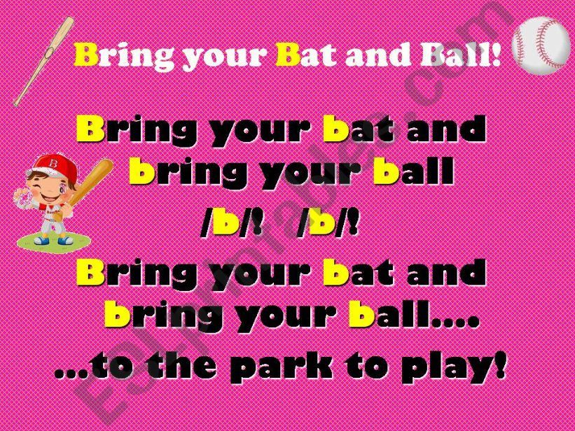 ESL English PowerPoints Bring Your Bat and Ball