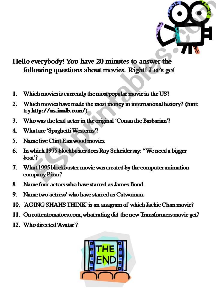 Internet Movie Scavenger Hunt powerpoint