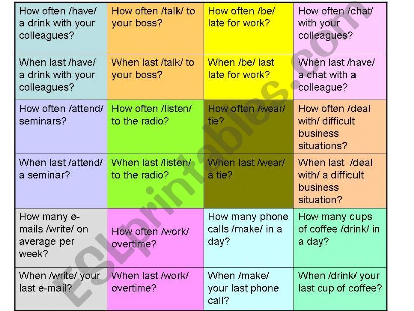 present simple and past simple questions about your job/work routine