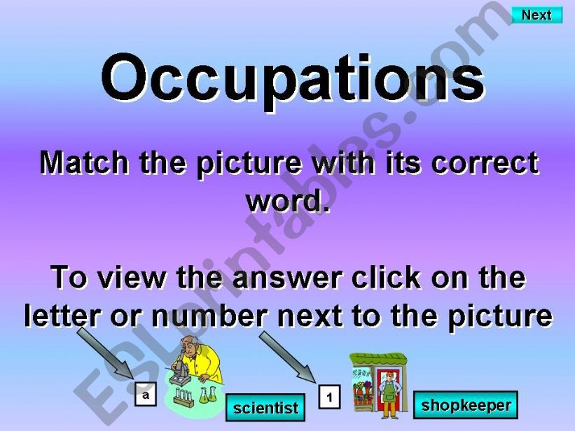 Occupations - Kims Game - Matching