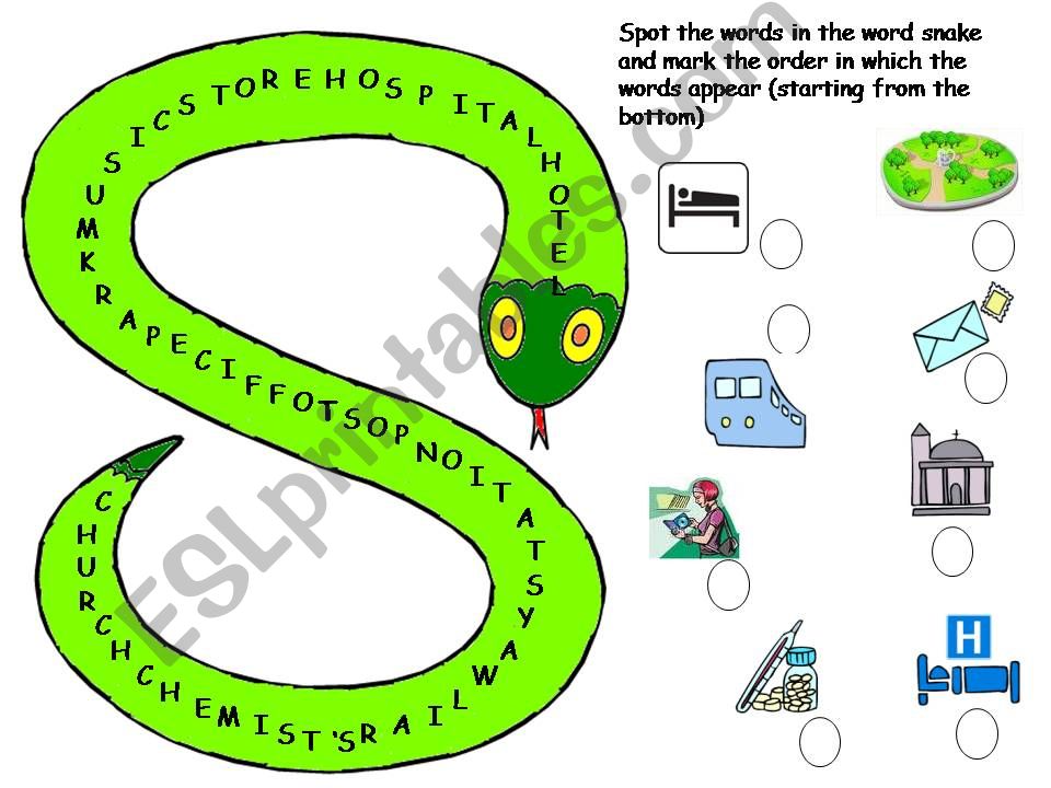 Word snake about places powerpoint