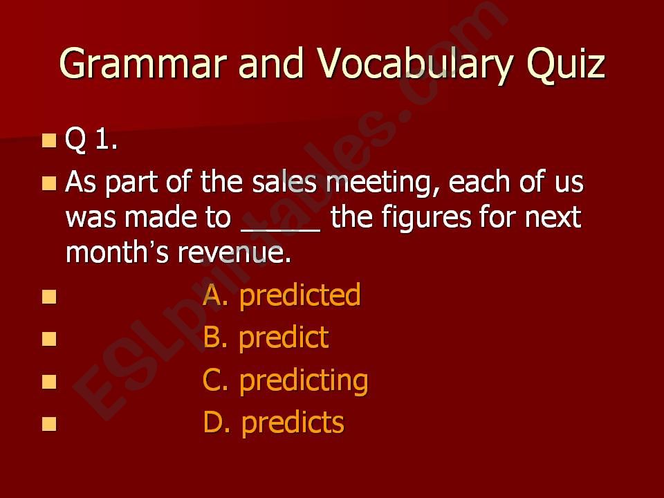Grammar and Vocabulary Quiz powerpoint