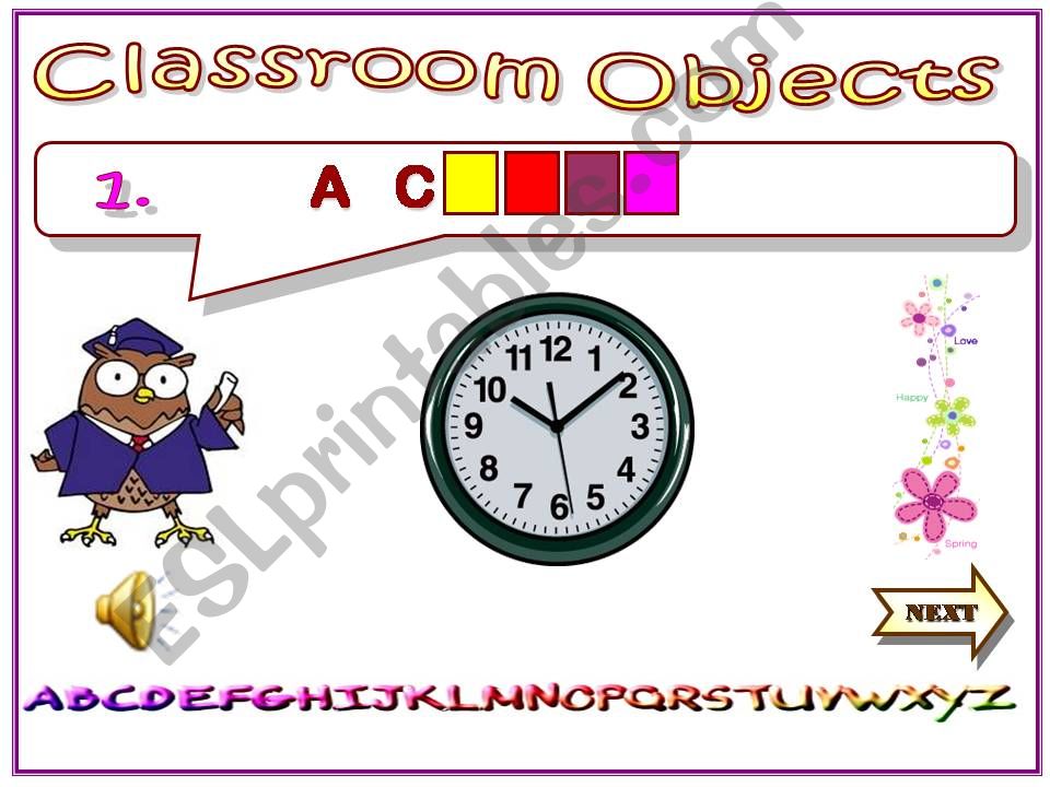 PPT with sounds : Classroom objects  (Part 1/3 : Slides 1-4)