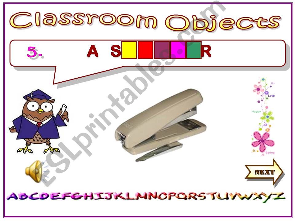 PPT with sounds : Classroom objects  (Part 2/3 : Slides 5-8)
