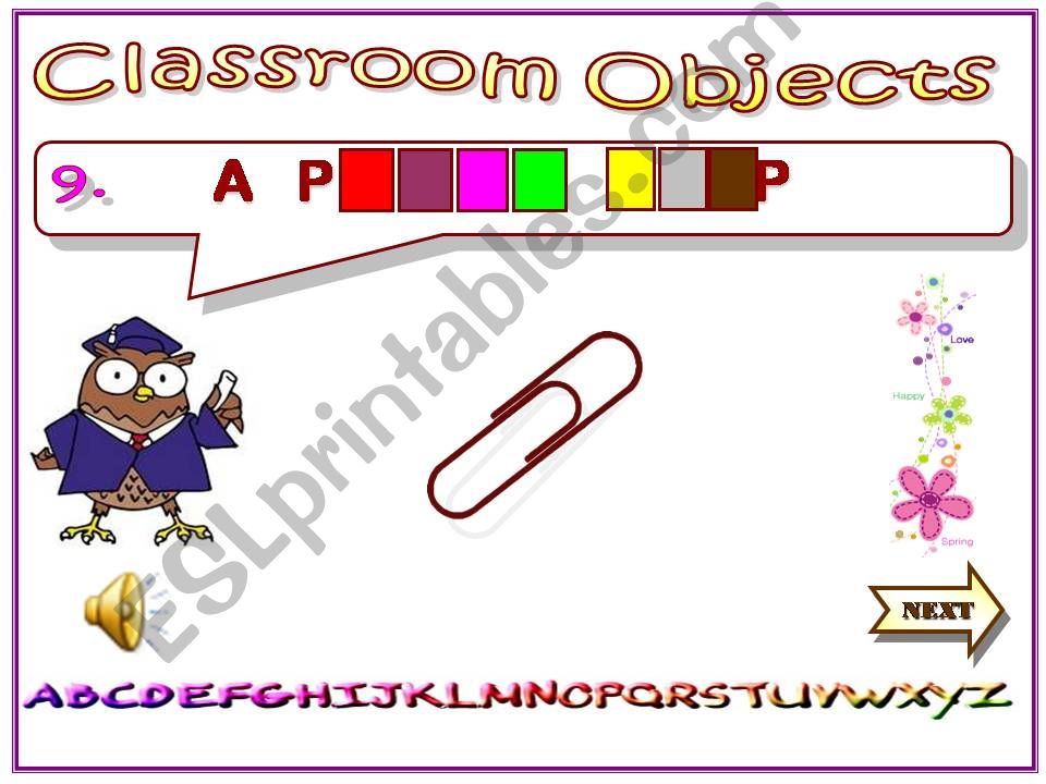 PPT with sounds : Classroom objects (Part 3/3 : Slides 9-12)