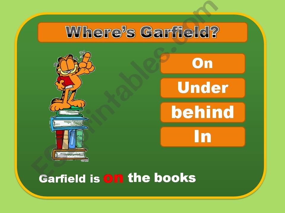 Prepositions of place with Garfield