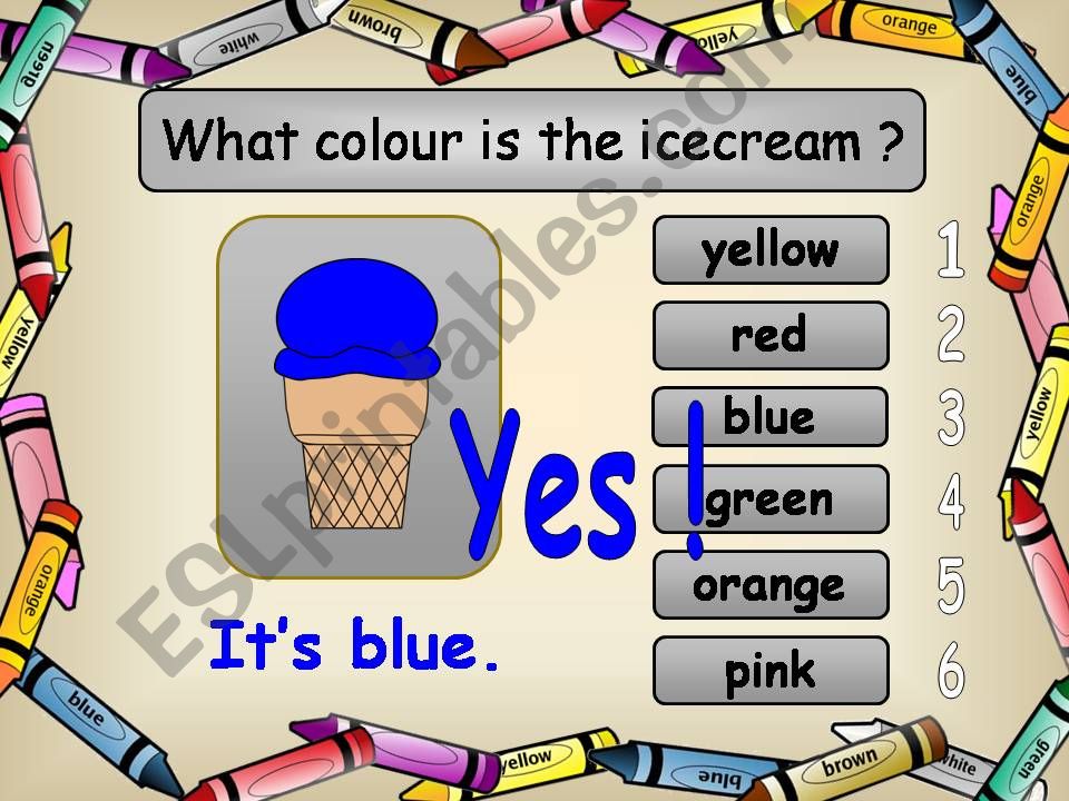 Game Recognizing Names of Colours