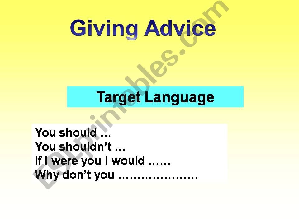 Giving Advice Lesson 1 powerpoint