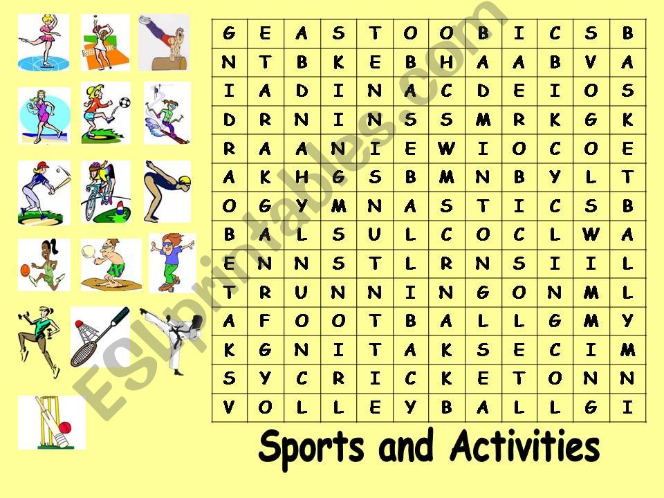 Sports activities wordsearch powerpoint