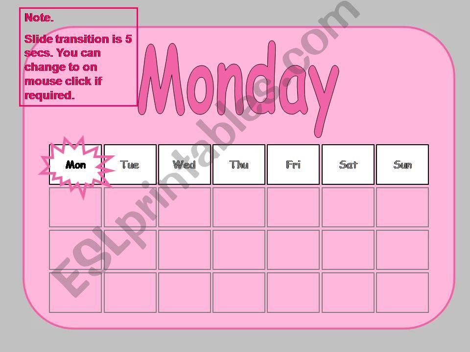 Days of the Week. Animated Flashcard.