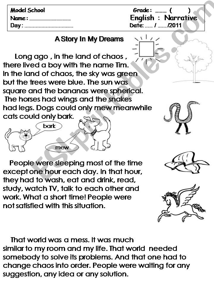 ESL English PowerPoints worksheet story narrative A STORY IN MY