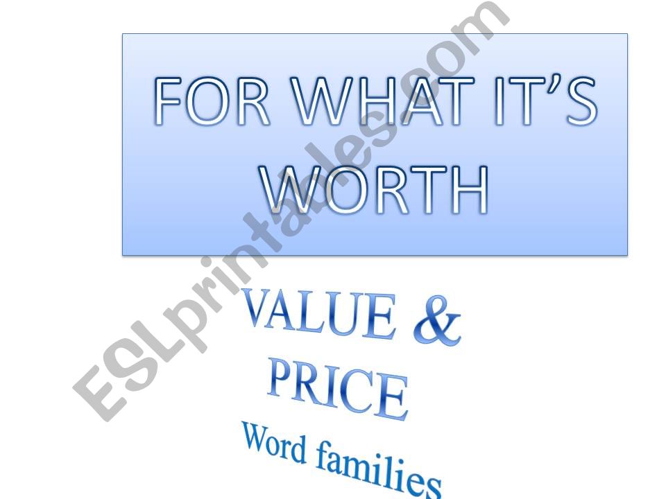 vocabularies about value and price- word families