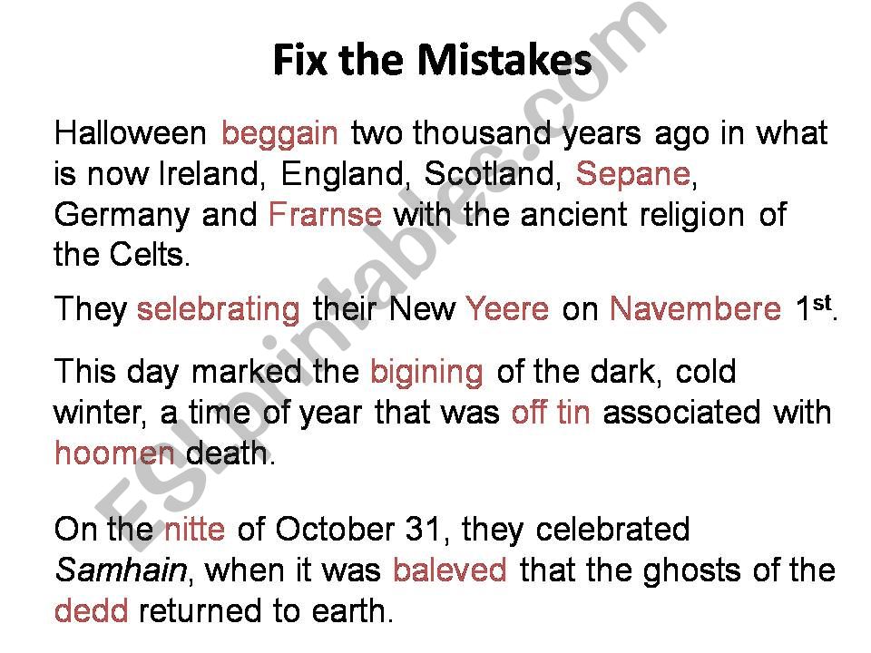 Halloween fix the mistakes powerpoint