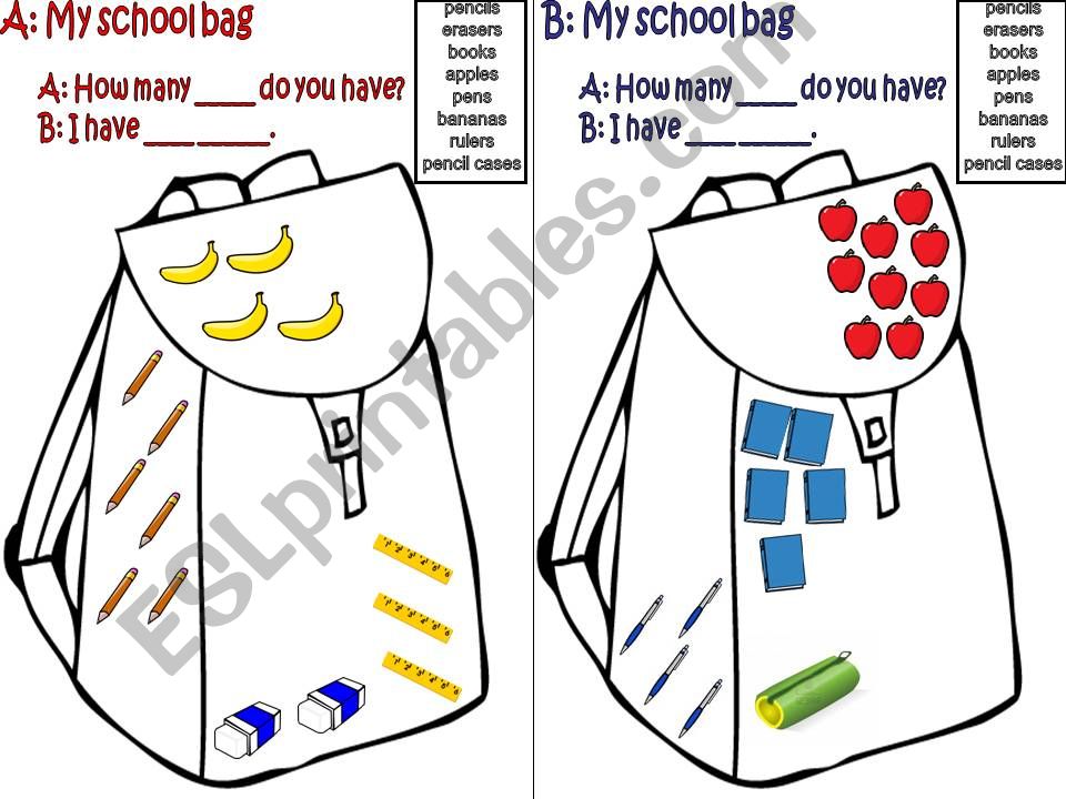 School bag information gap game!