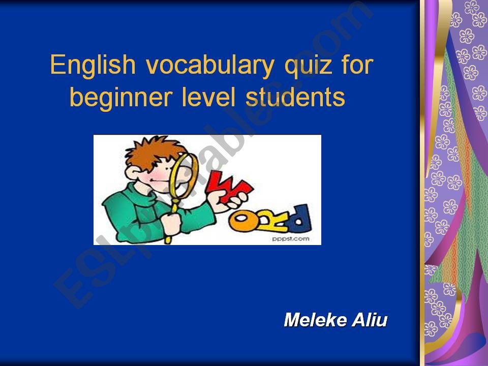 English vocabulary quiz  powerpoint