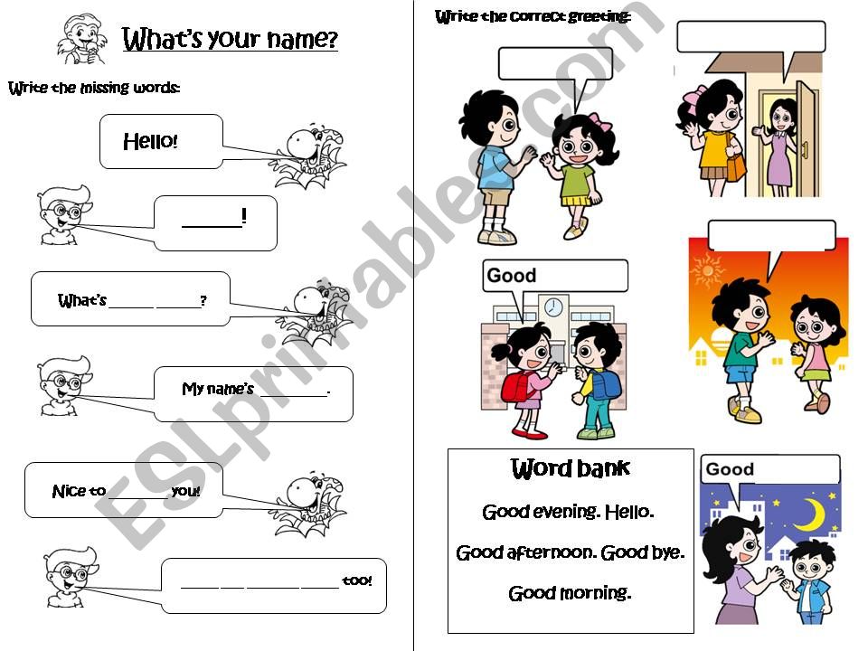 Greetings worksheet with Gogo characters.