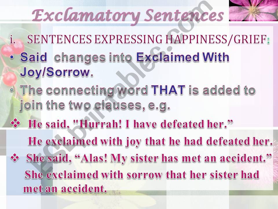 reported speech exclamatory sentences exercises