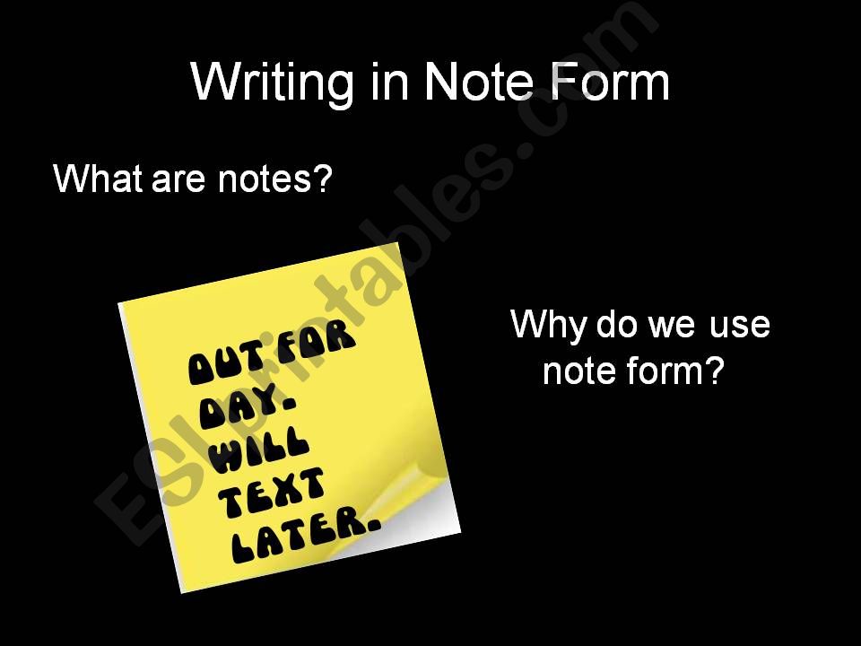 Writing in Note Form powerpoint