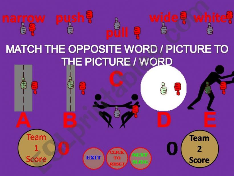 Match the opposite word/picture to the picture/word game part 2 (25 words/pictures)