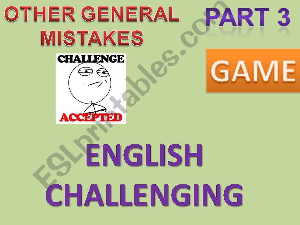 ENGLISH CHALLENGING - CORRECTING ERRORS IN 20 SENTENCES - GAME WITH INSTRUCTIONS + ANSWER KEYS PART 3 