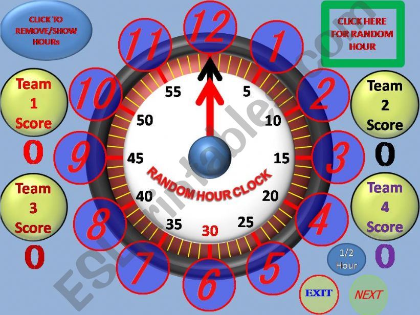 Random Hour Clock (1/2 hour adjustible) For Up to 4 Teams