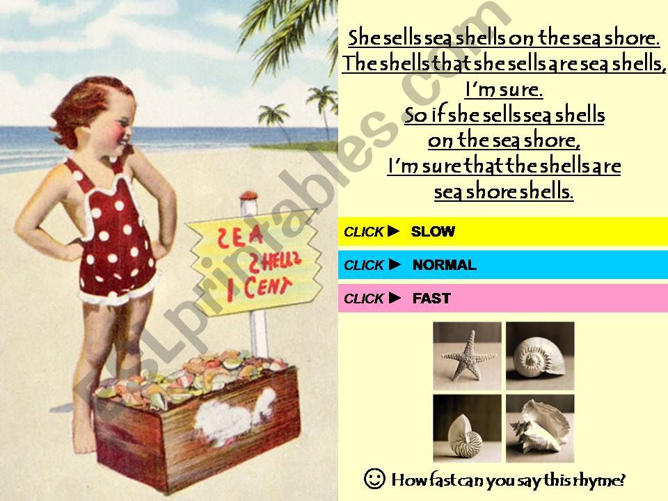 She Sells Sea Shells - TONGUE-TWISTER with SOUND