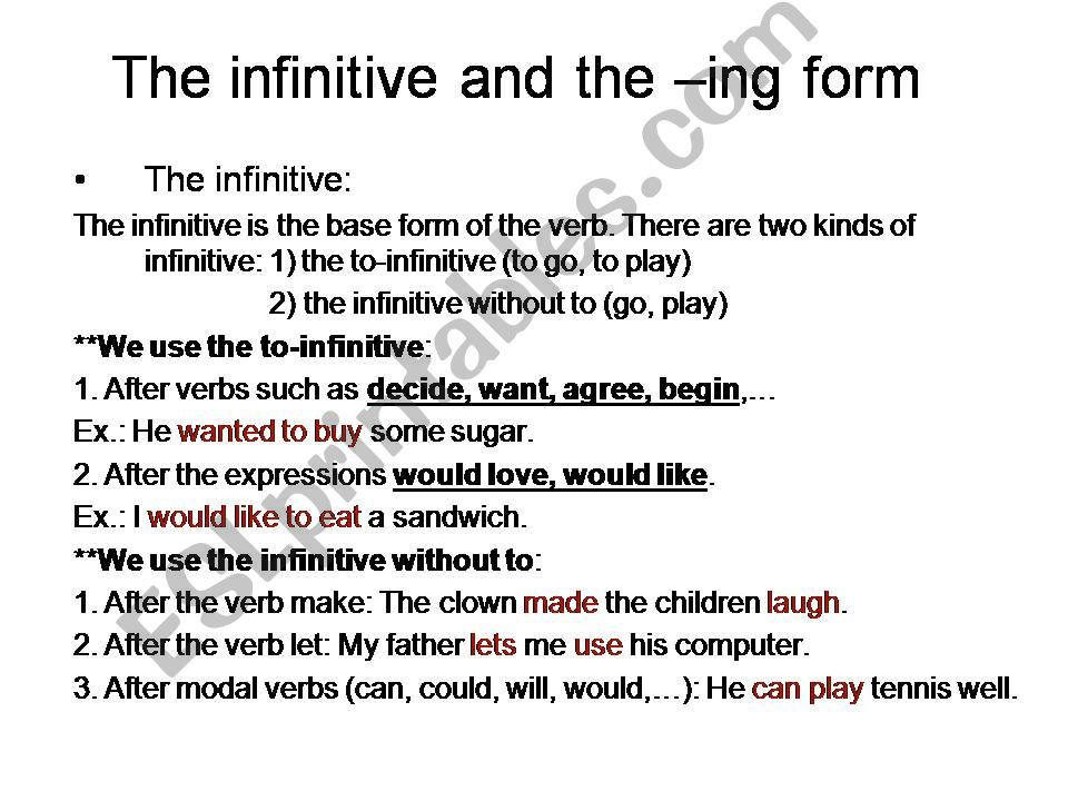 infinitive and -ing form powerpoint
