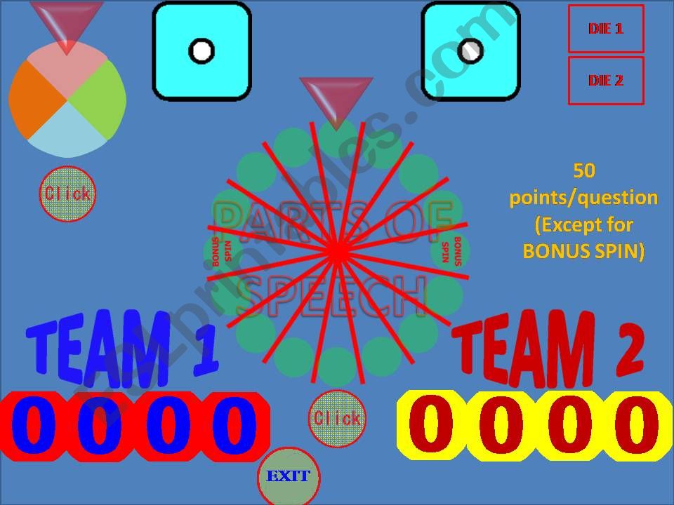 PARTS OF SPEECH SPIN THE WHEEL GAME FOR TWO TEAMS