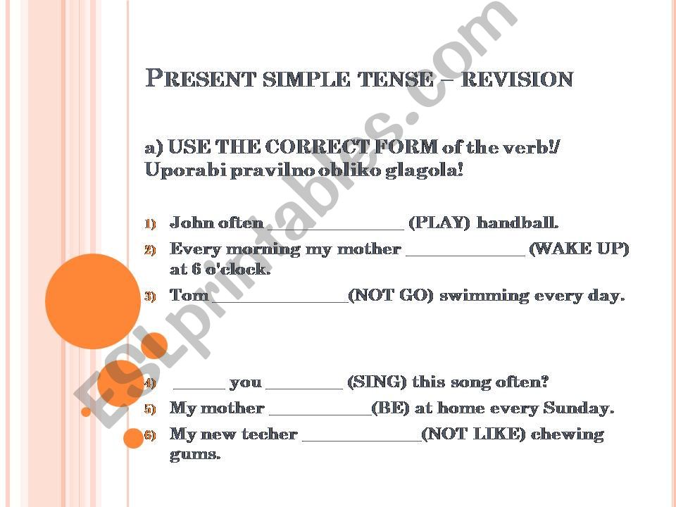 revision of the present simple tense