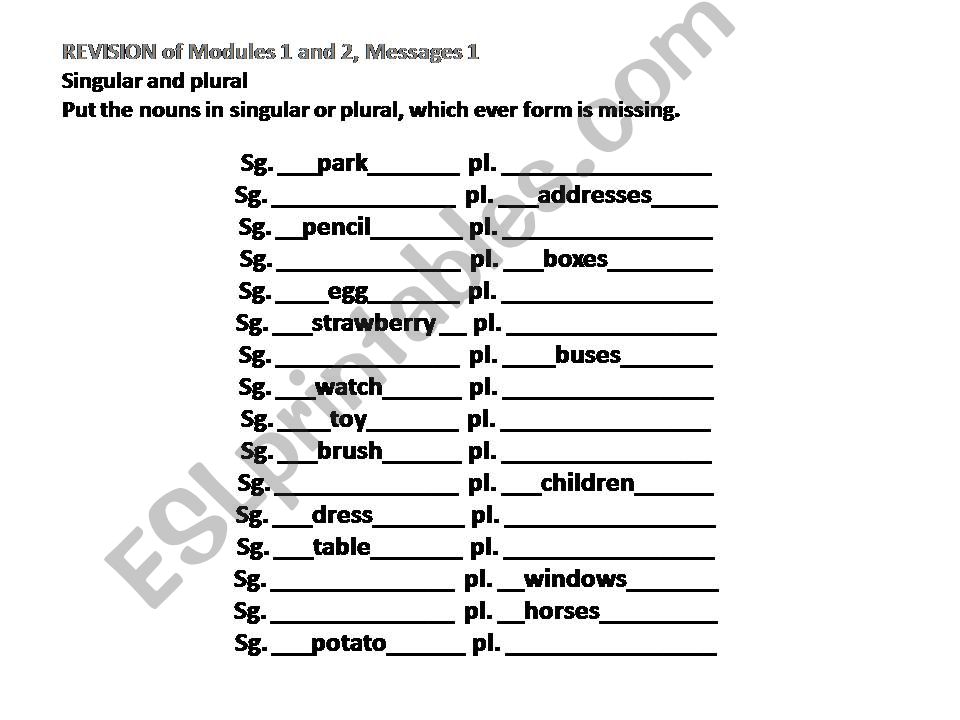 revision of the use of A, AN, SOME, ANY and singular and plural forms