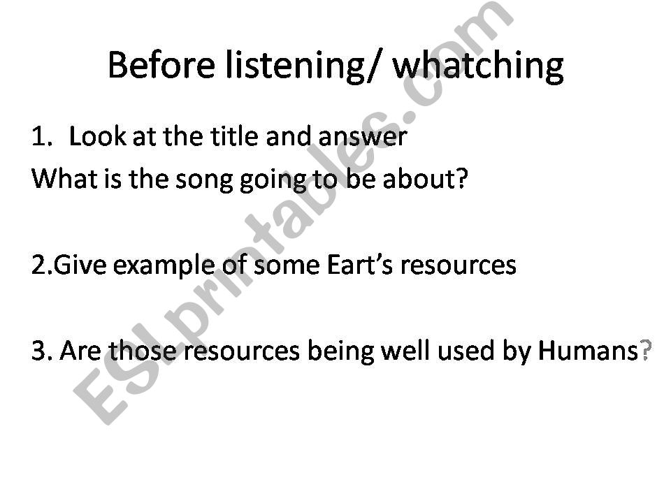 Earth Song: To Teach Enviromental Problems